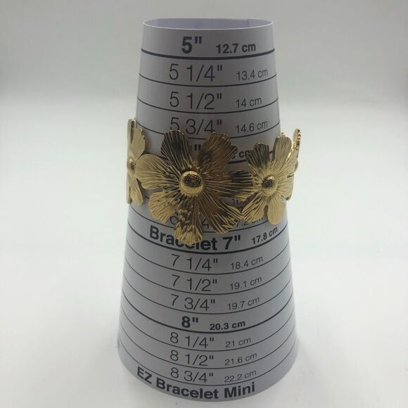 18K Gold Plated Women’s Wide Sunflower Floral Cuff Bracelet Bold Statement - Picture 9 of 11